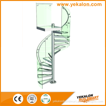 Yekalon Indoor Custom Stainless Steel Glass Spiral Staircase